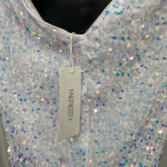 NWT‎ Elegant White Iridescent Sequins Tulle Mermaid Prom Wedding Gown Size M - Picture 11 of 16
